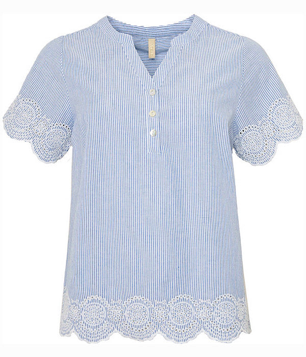 Ofelia Nola bluse med striber og broderi