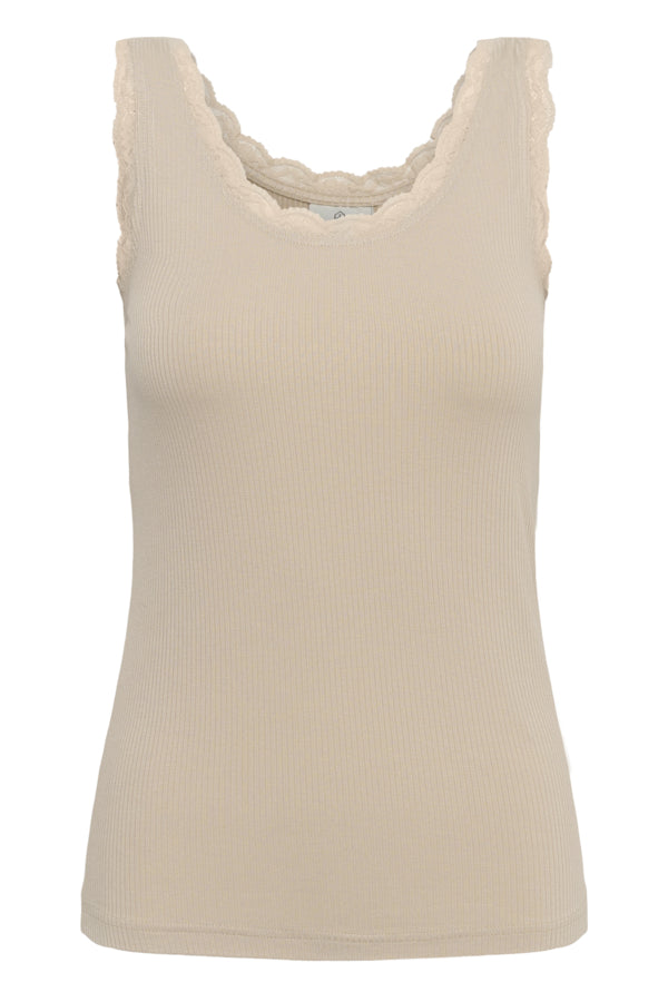KAFFE KAomi top med brede stropper i beige