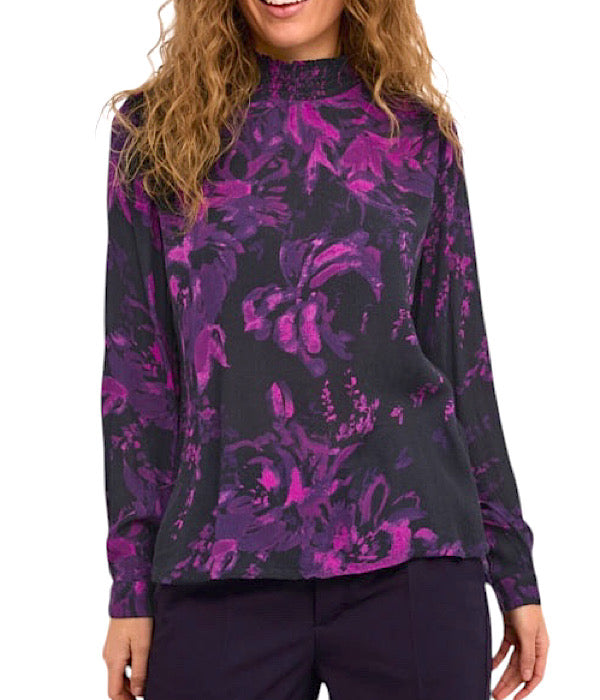 KAamber bluse med lange ærmer, sort/lilla