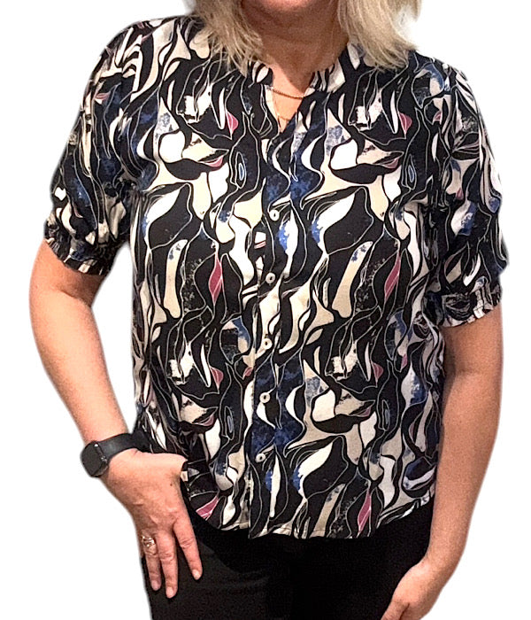 9596 Bluse med smock, navy combi