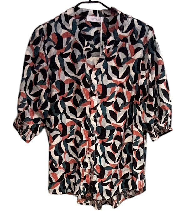 9596 Bluse med smock, red boota