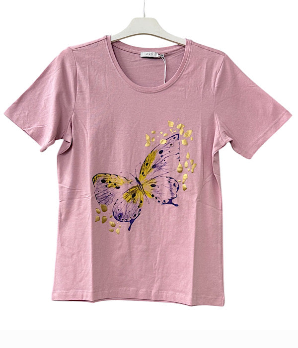 71514 T-shirt lilla sommerfugl