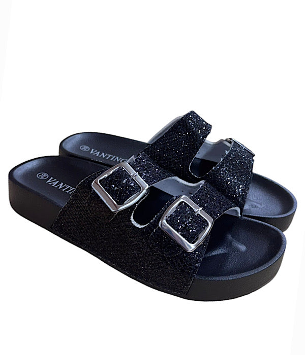 VT240 Sandal, sort glitter