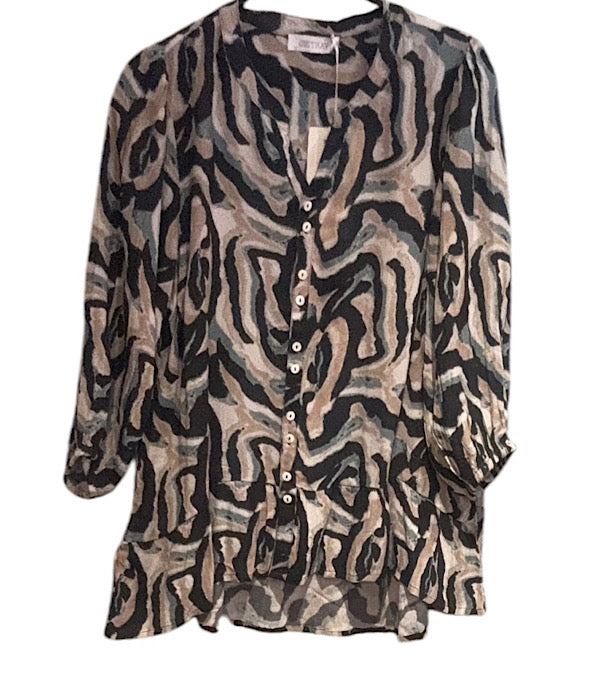 9617 Bluse med skørt, print 1 navy combi