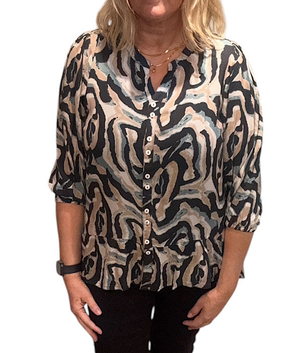 9617 Bluse med skørt, print 1 navy combi