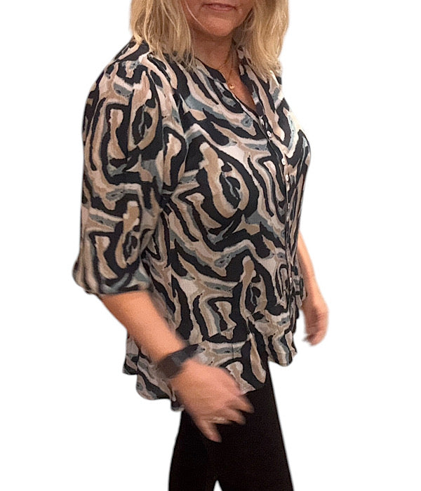 9617 Bluse med skørt, print 1 navy combi