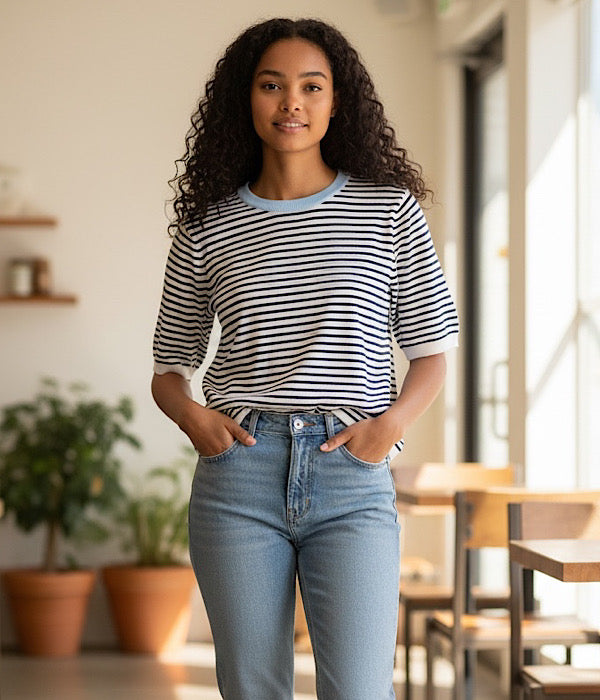 Kaffe KaLizza strik med korte ærmer