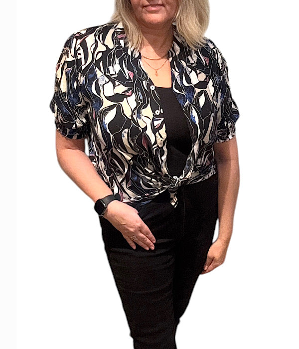 9596 Bluse med smock, navy combi