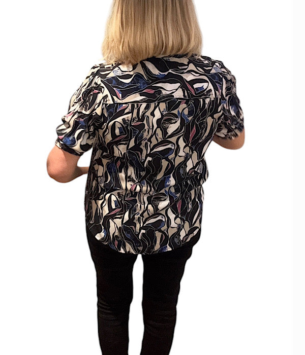 9596 Bluse med smock, navy combi
