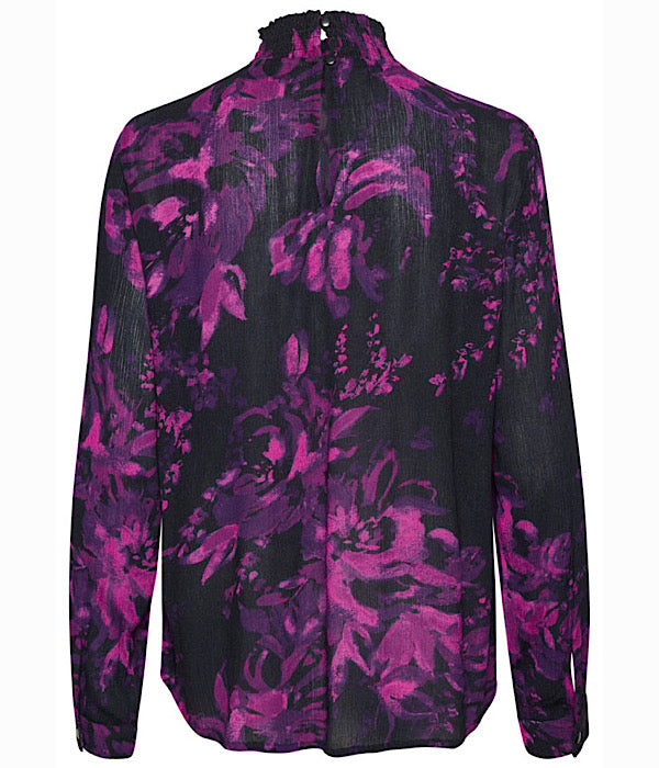 KAamber bluse med lange ærmer, sort/lilla