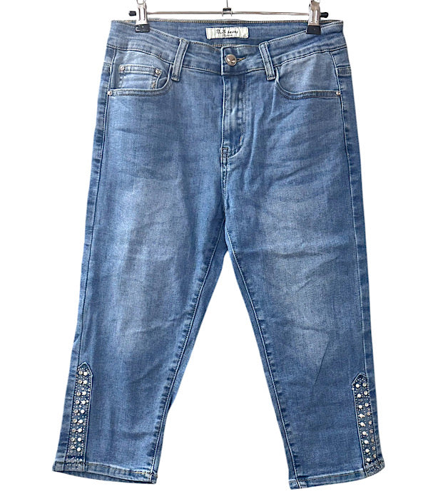 Opdag B.S. Knickers i elegant lys denim med fine perle- og glitterdetaljer til kvinder