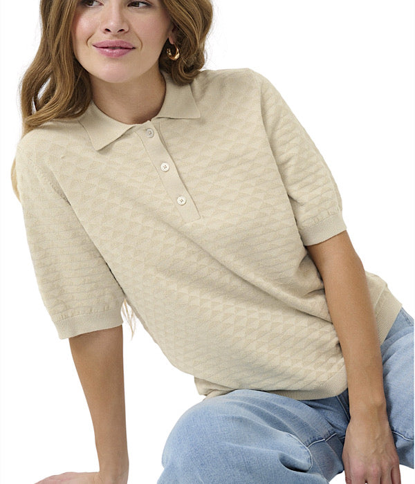 Kaffe Olivia strik polo med korte ærmer, beige