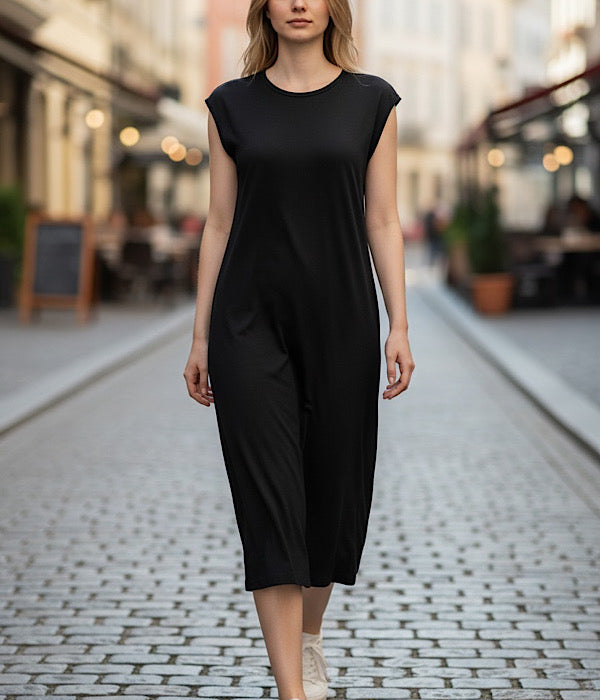 MXO 37109 lang ærmeløs kjole, sort