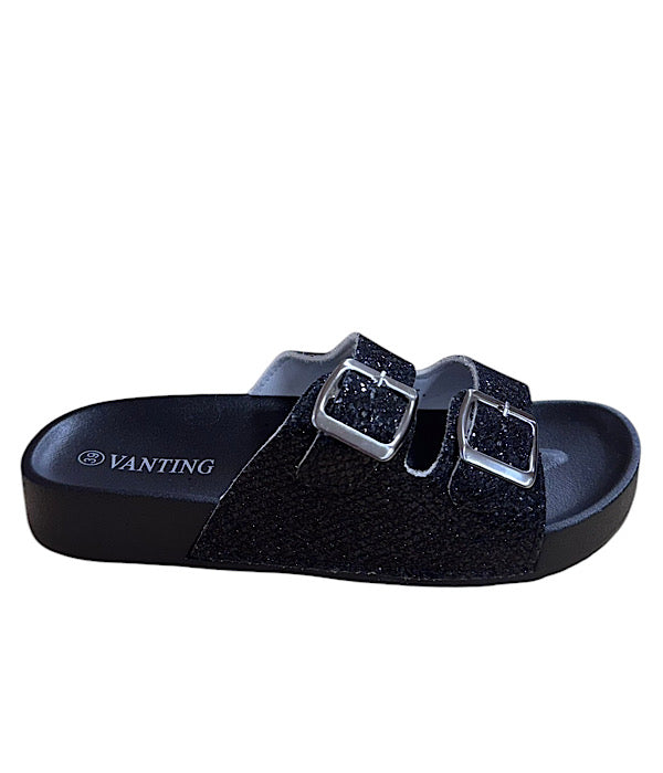 VT240 Sandal, sort glitter