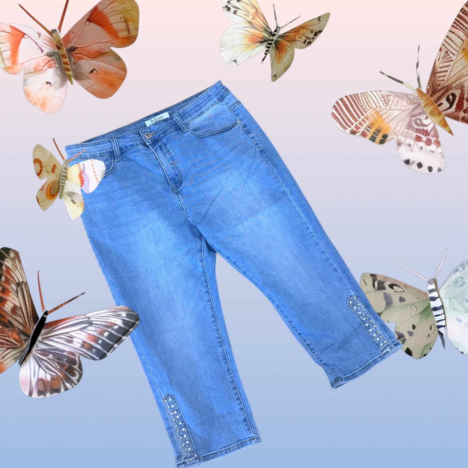 B.S. 6347 knickers i lys denim med perler