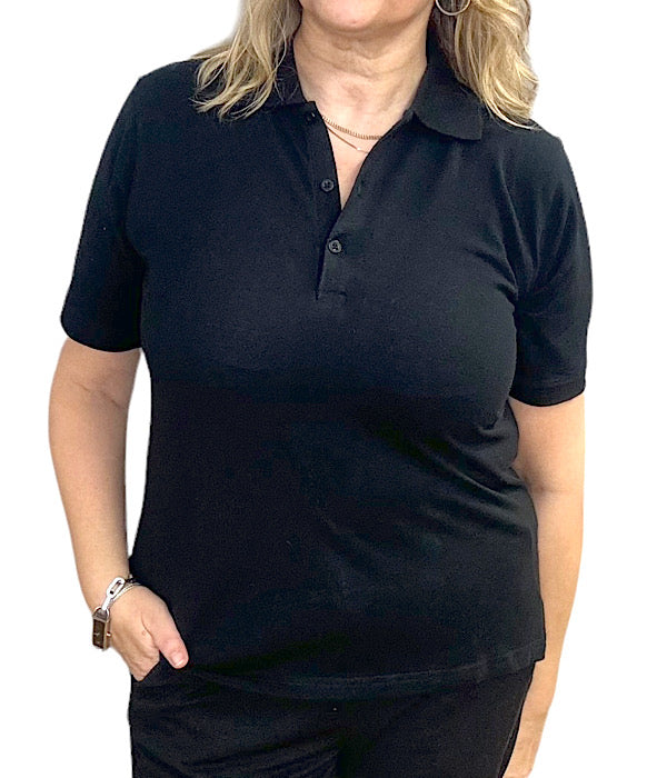 Helen 199 polo blouse med korte ærmer i sort
