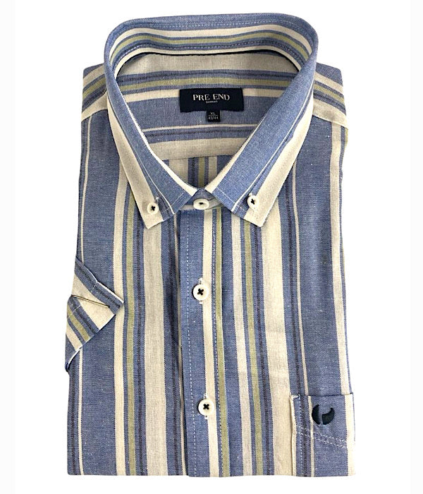 Devon stribet kortærmet skjorte, 7032 blue