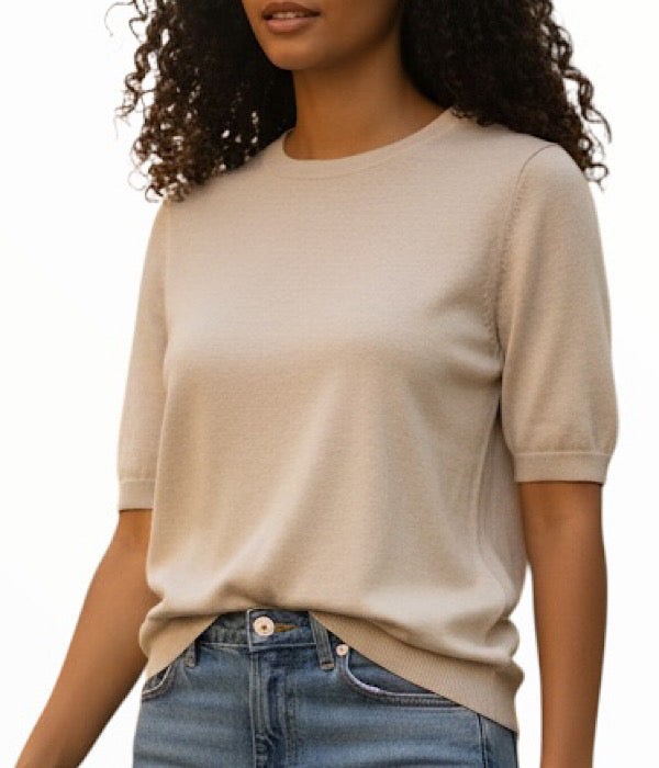 Kaffe KaLizza strik med korte ærmer i beige