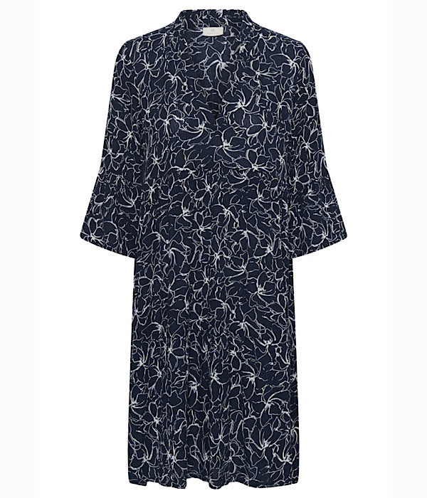 KAFFE Kaellen kjole i mørk blå med hvid