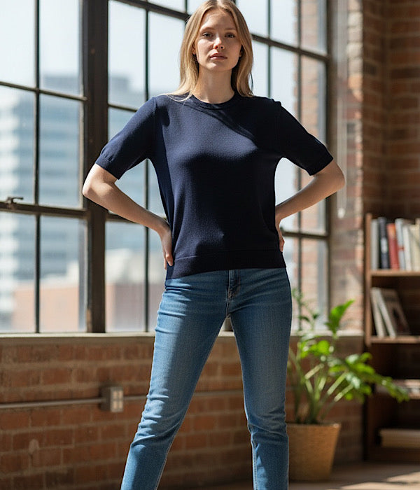 Kaffe KaLizza strik med korte ærmer i sort