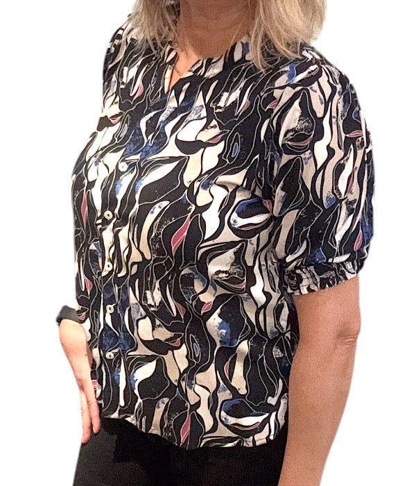 9596 Bluse med smock, navy combi