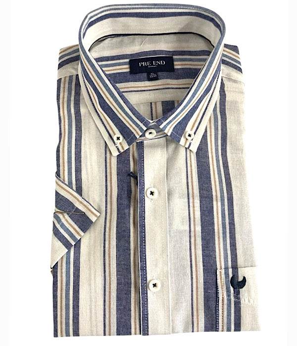 Devon stribet kortærmet skjorte, 7115 naval blue
