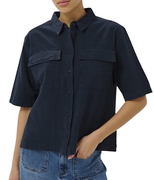 Kaffe KaNaya skjorte med korte ærmer mørk blå