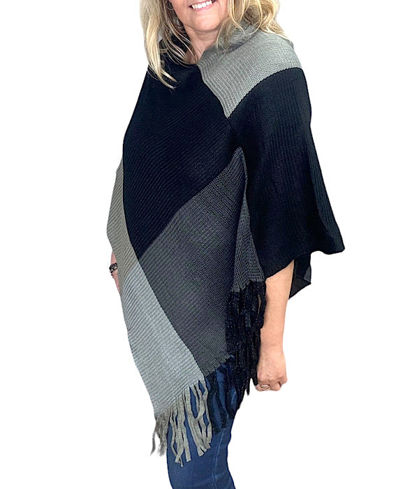 VT 2357 poncho, black gray combi