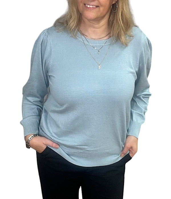 Fri knit o-neck, light blue
