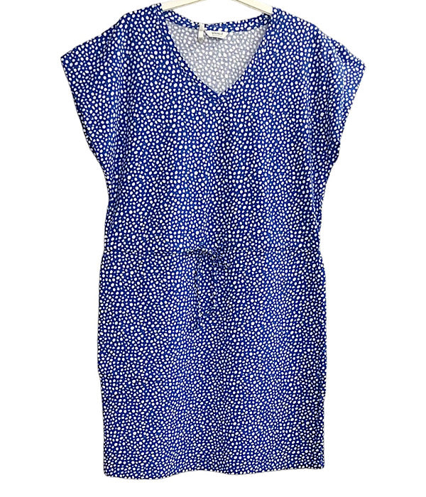 Pandinna v-hals kjole, blå med hvide prikker