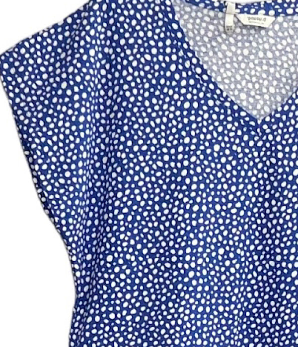 Pandinna v-hals kjole, blå med hvide prikker