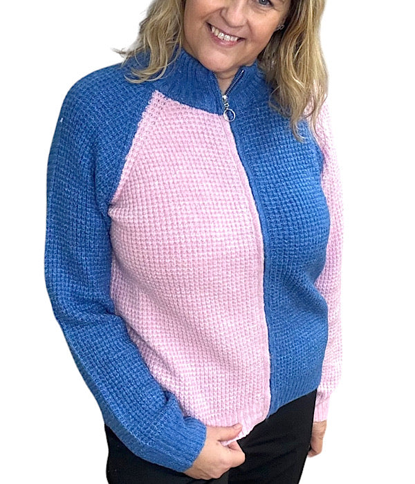 Misha zipper cardigan, strong blue mix
