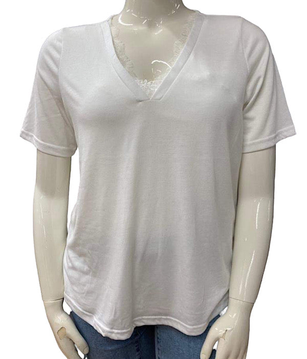 VM CURVE Daisy ss v-neck t-shirt, snow white