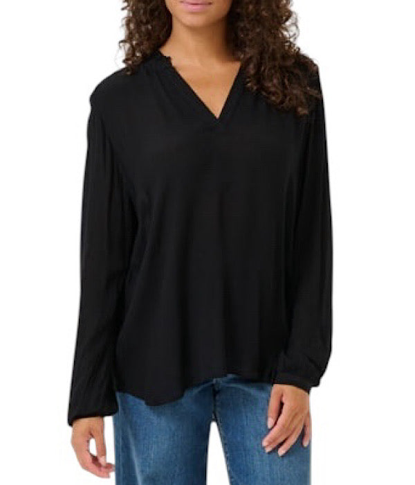 Kaffe Amber Flounce bluse i sort