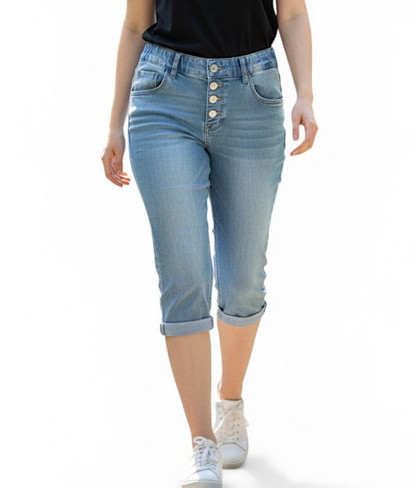 KAROSTAR 2794 knickers i lys denim med knaplukning