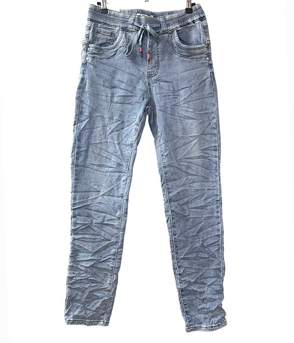 KAROSTAR 2701 jeans, lys denim med bindebånd
