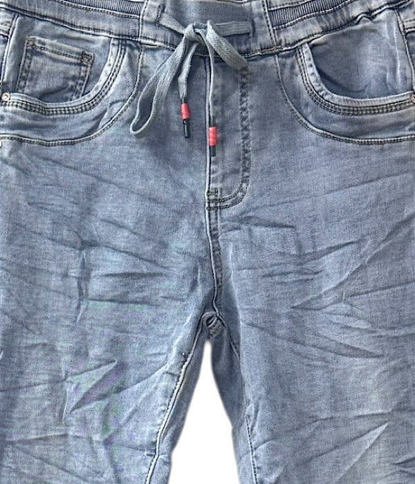 KAROSTAR 2701 jeans, lys denim med bindebånd