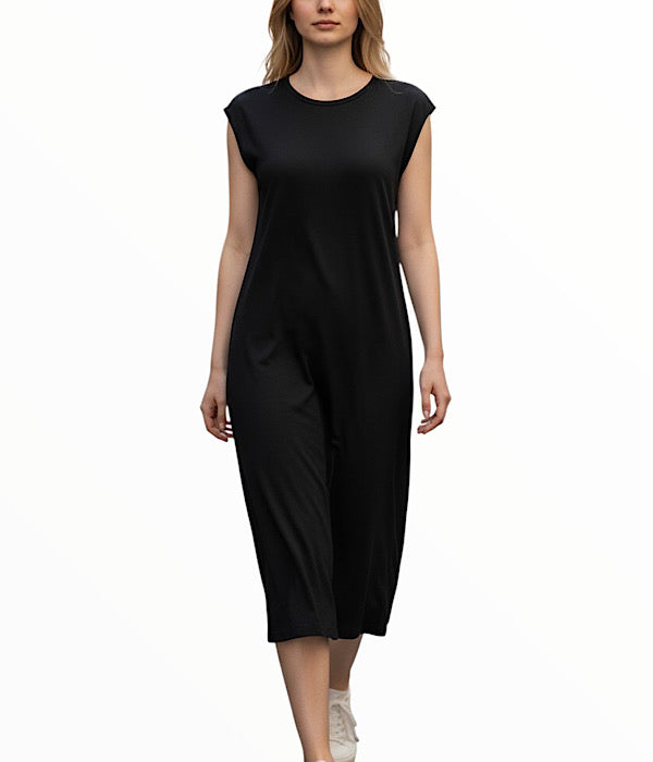 MXO 37109 lang ærmeløs kjole, sort