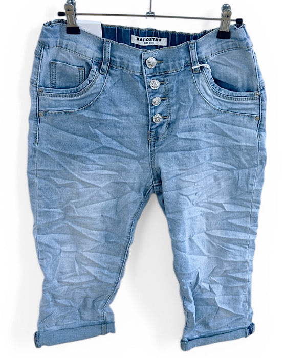 KAROSTAR 2794 knickers i lys denim med knaplukning