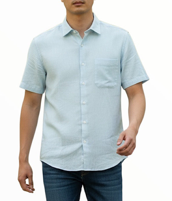 Berntson 10043 ensfarvet skjorte med korte ærmer i lys grøn