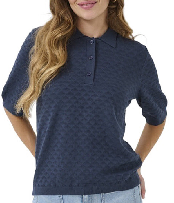 Kaffe Olivia strik polo med korte ærmer, marineblå