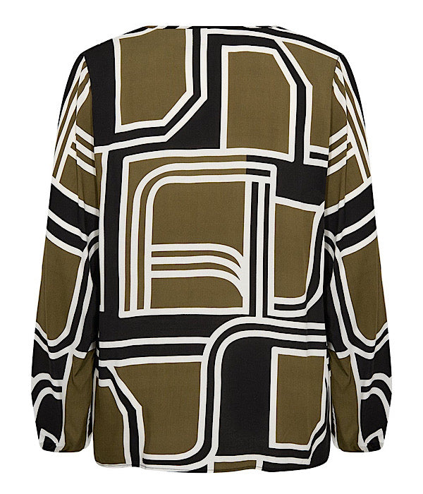 Wasabi Natalie 2 bluse, sort og oliven mønster