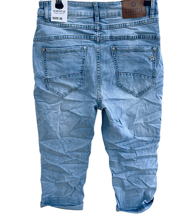 KAROSTAR 2791 knickers i lys denim - skrå knaplyning