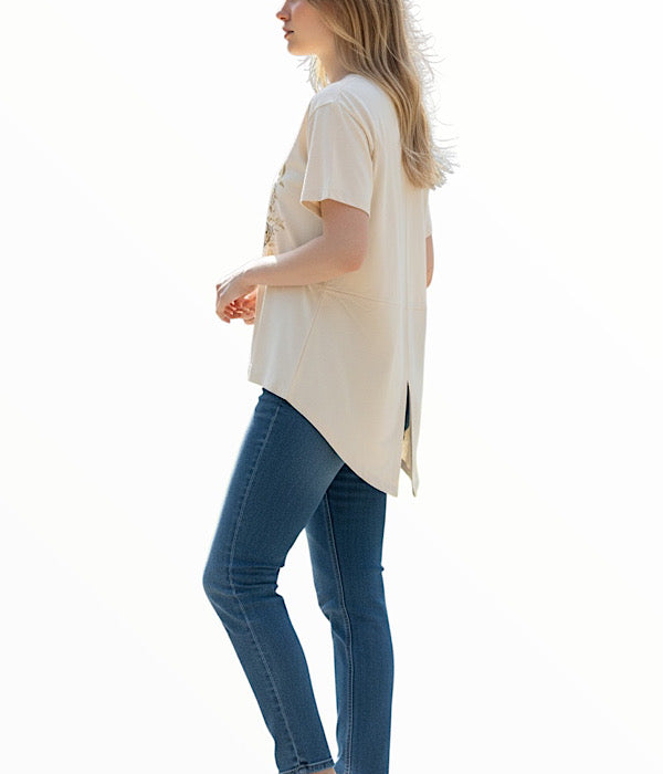 MXO 31517 T-shirt med sommerfugl i beige