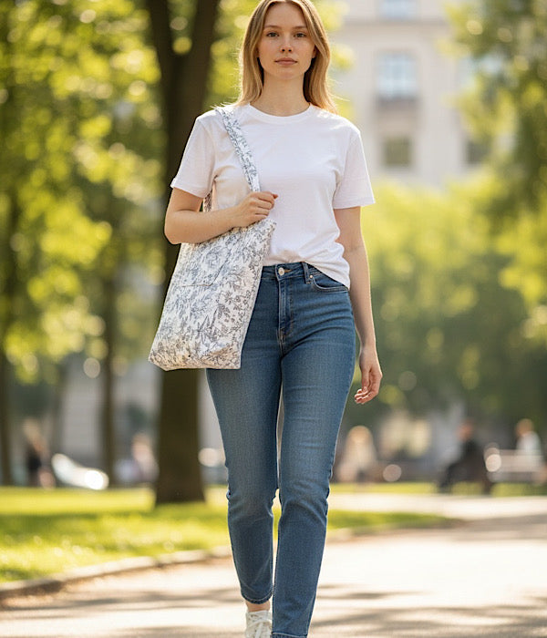 Trendy 2713 shopping taske hvid med blomster