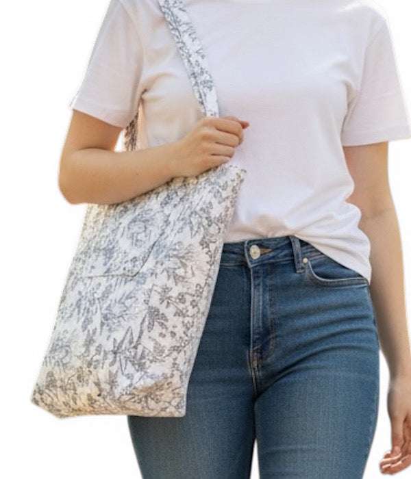 Trendy 2713 shopping taske hvid med blomster