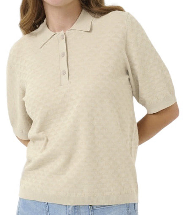 Kaffe Olivia strik polo med korte ærmer, beige