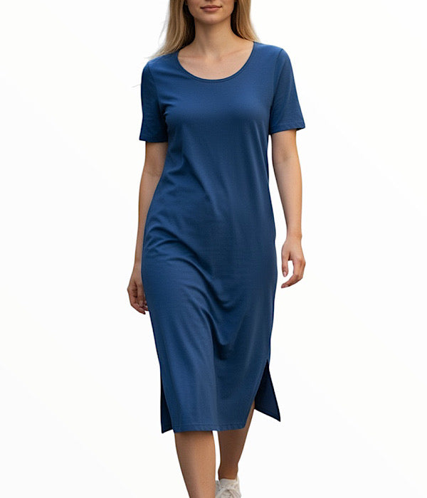 MXO 37113 kjole med kort ærme i mørk blå