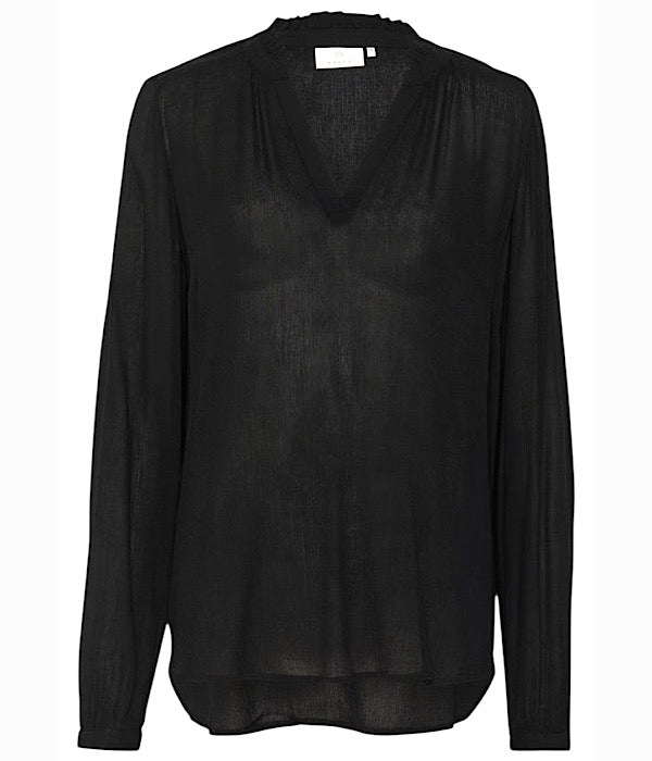 Kaffe Amber Flounce bluse i sort