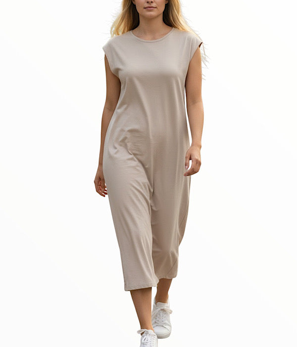 MXO 37109 lang ærmeløs kjole, beige